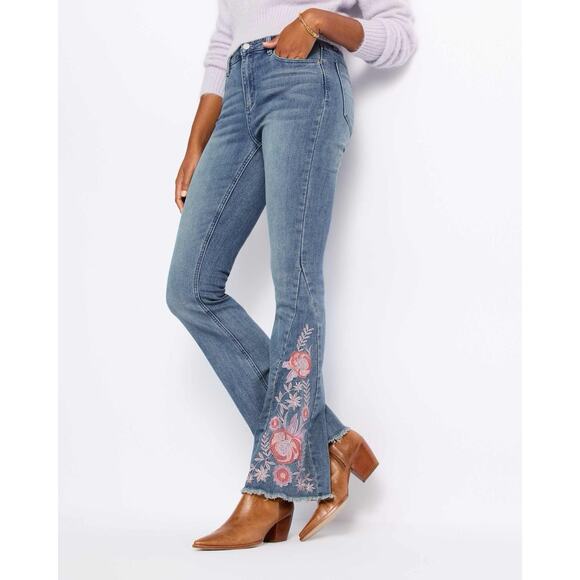 PROSPERITY Laura Floral Pink Embroidered Bootcut Jean Size 31 - Picture 1 of 7